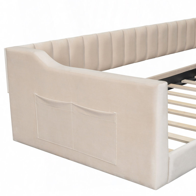 Twin XL Size Upholstery Daybed And Side Storage Pocket