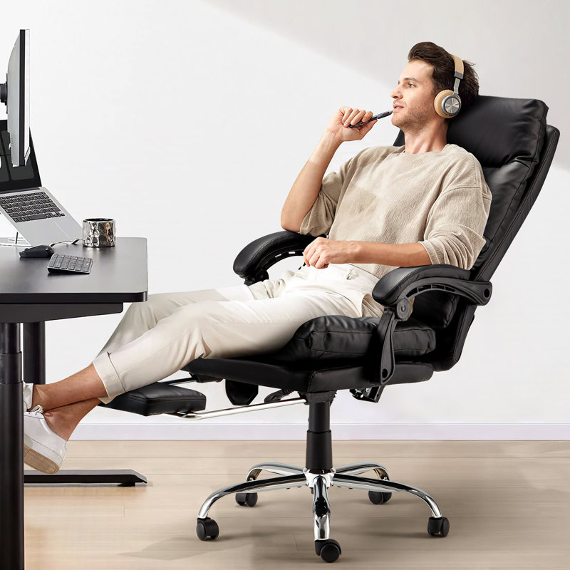 Executive Office Chair with 4 Point Massage, Footrest, Black