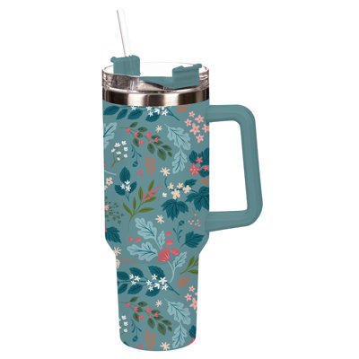 Bursting Botanicals Double Wall Stainless Steel Cup with Gift Box & Straw, 30oz.