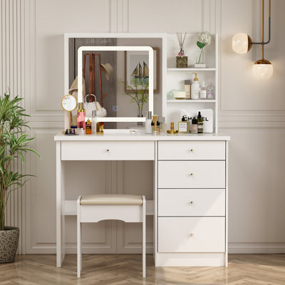 Vanity Set with Stool and Mirror