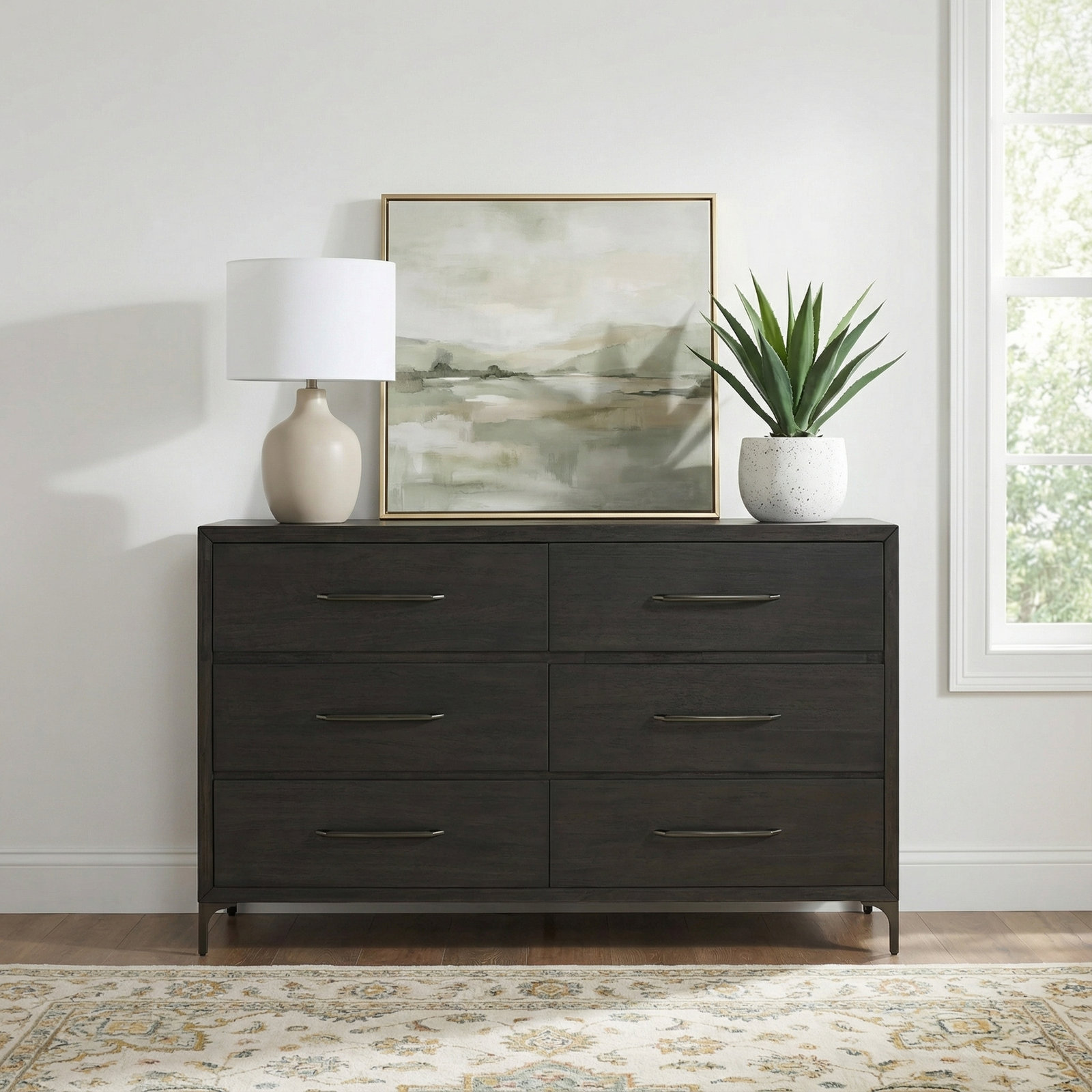 6 - Drawer Double Dresser, Vintage Coffee