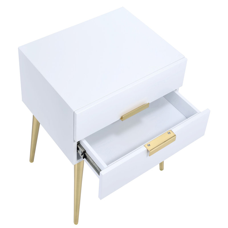 White+Gold 2 Side Table - Compact For Smaller Areas, End Table, Nightstand Function White And Gold Ideal For Small Space Furnishings Mid-Century Modern