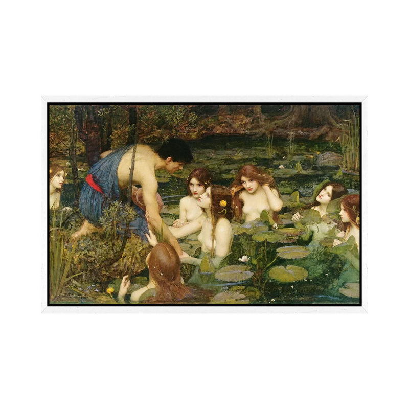 Hylas And The Nymphs, 1896 by John William Waterhouse - Painting on Canvas, 45.72cm H x 66.04cm W x 3.81cm D, White Framed