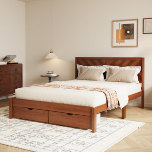 Genovefa Solid Wood Platform Bed with Storage Drawers and Elegant Headboard