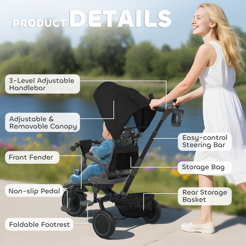 Zoomie Kids Push/Pull Ride On, Black