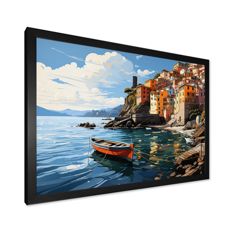 «Beige Italy Cinque Terre I» sur toile, H 30 po x l 40 po x P 1,5 po, Cadre simple noir