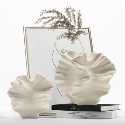 Ceramic Vase - Set Of 2 For Home Decor,white Flower Shape Pampas Vases Minimalist Nordic Boho Style For Modern Farmhouse Decor