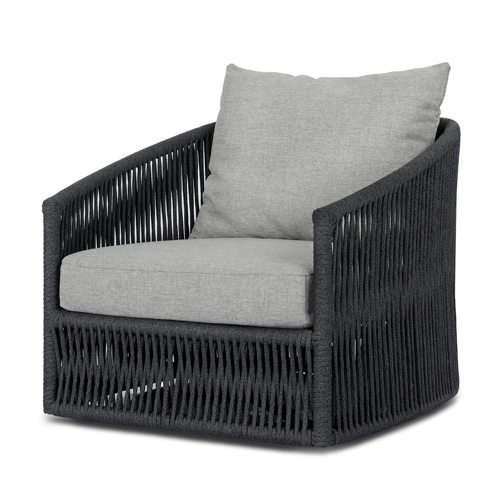 Nashira Swivel Outdoor Lounge Chair, Thick Dark Gray Rope, Alessi Slate