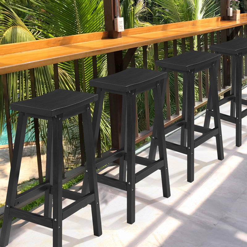 28,7 po Ensemble de 2 tabourets de bar en bois massif, Noir