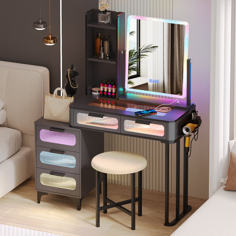 Jahsun Makeup Vanity with LED Light, Gray/Black