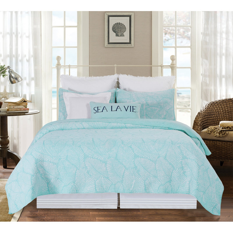Ensemble de courtepointe Blue Tropics, Courtepointe pour grand lit + 2 taies décoratives