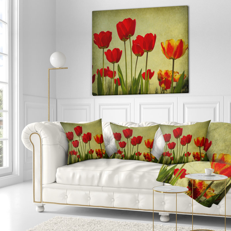 Fleurs grunge - Coussin imprimé floral, 16 po x 1 po, Coussin décoratif