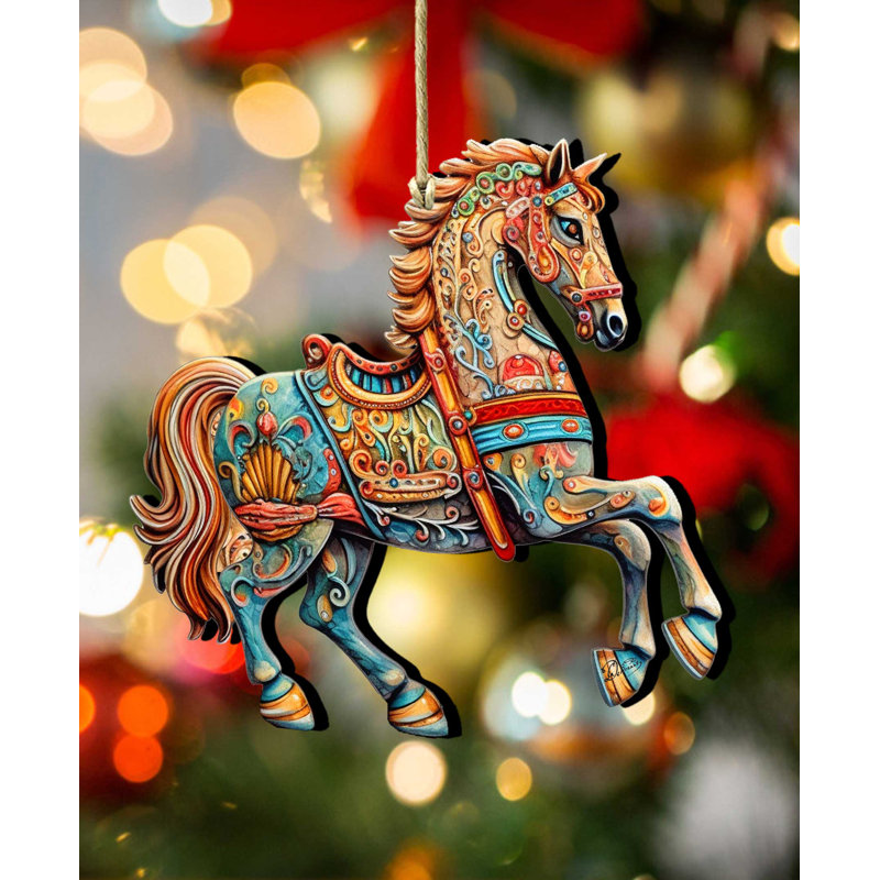 Handcrafted Birch Plywood Carousel Horse Christmas Ornament