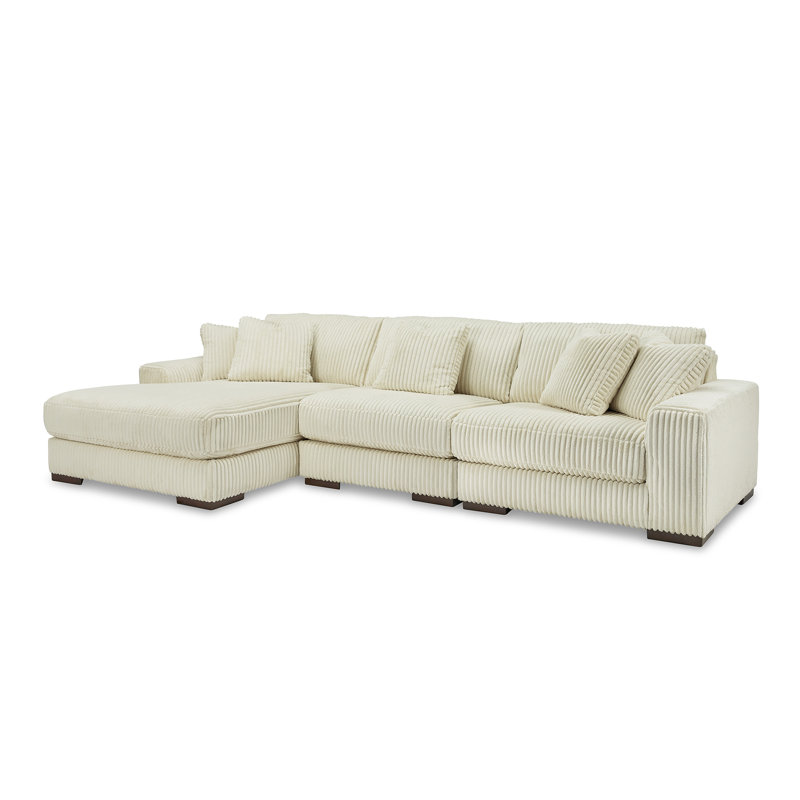 Lindyn 3 - Piece Upholstered Sectional, Left Hand Facing, Cream Polyester