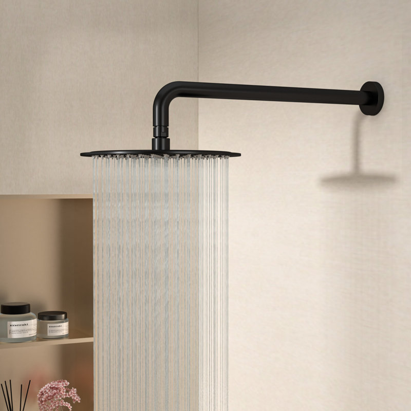 Pomme de douche à fixation murale de remplacement 16 pouces avec bras de douche à extension, Noir mat