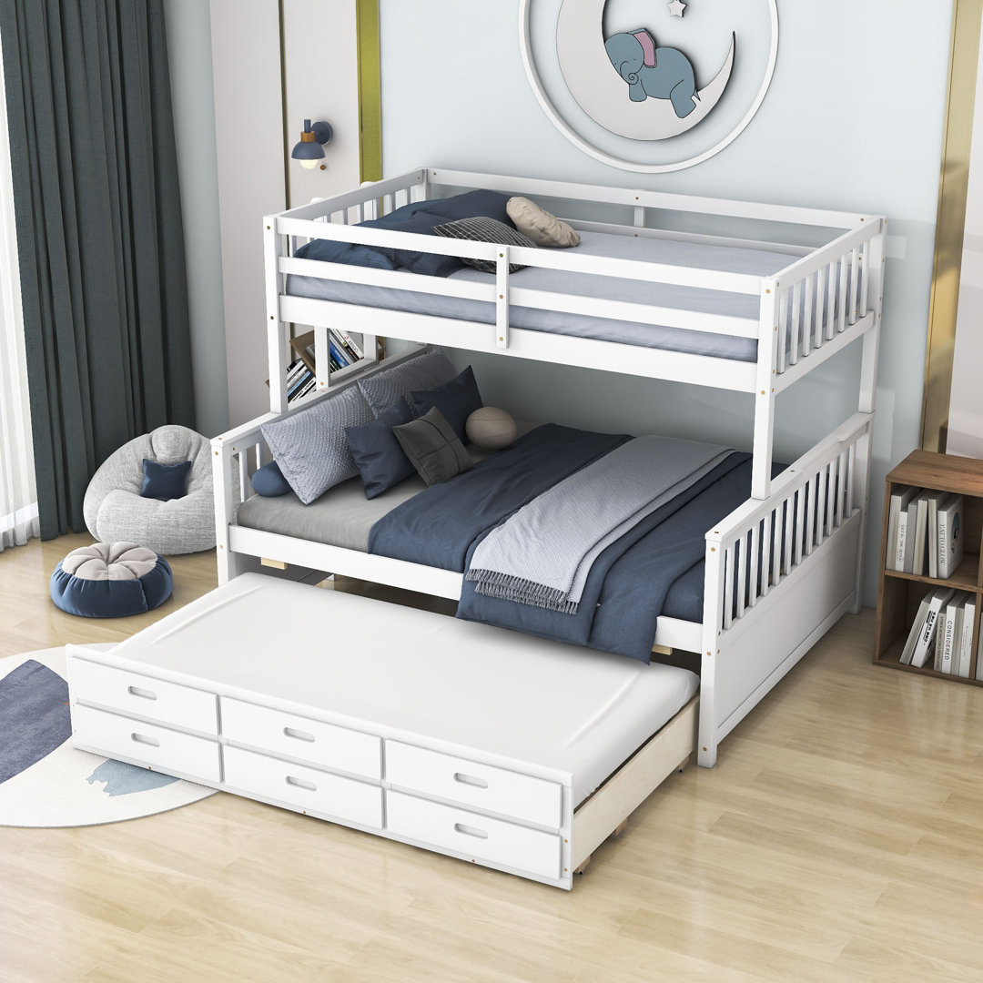 Figueredo Kids Twin Over Full Bunk Bed with Trundle with Drawers Harriet Bee Bed Frame