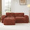 Canapé en forme de L sans os, tissu de velours doux, conception capitonnée, éponge haute densité 32D, aucun assemblage requis, conception ergonomique, conception antidérapante inférieure, repose-pieds mobile pour les chambres à coucher, brun rouge
