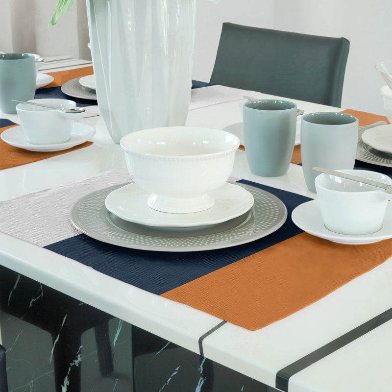 Striped Rectangle Placemat, White/Blue, Cotton Twill