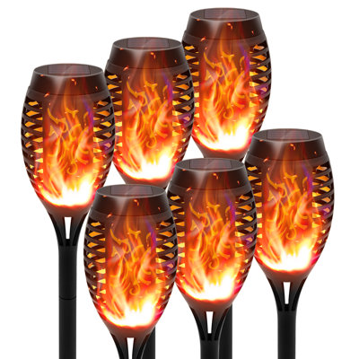 The Holiday Aisle® 6pcs Outdoor Solar Torch Flame Lights for Garden Decor, Orange