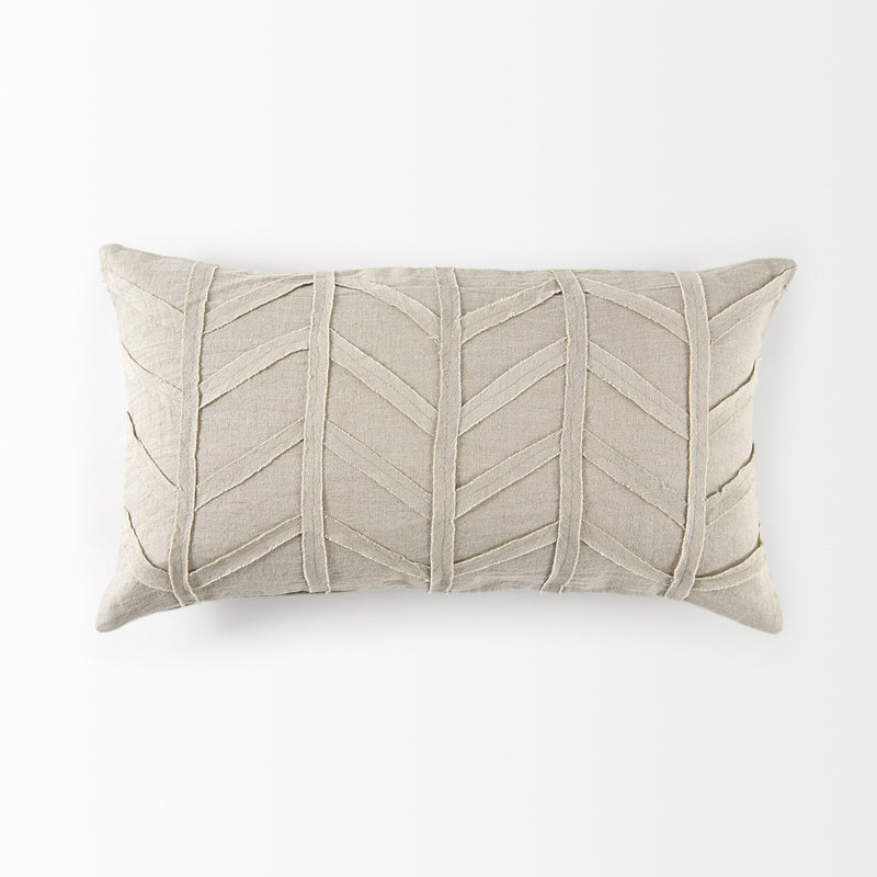 Housse de coussin lombaire texturée à chevrons gris clair
