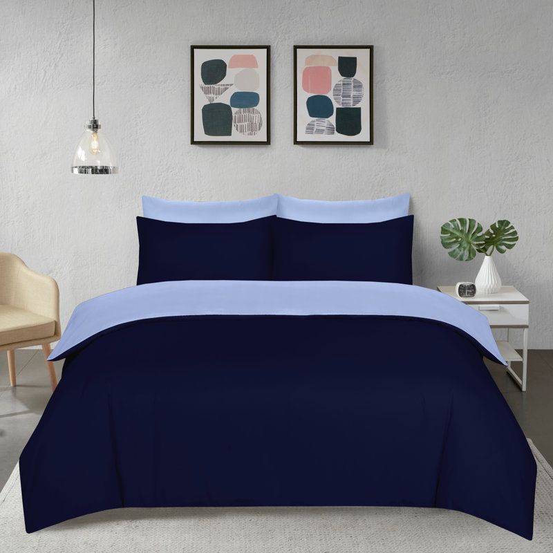 My Home Store Fridi Microfiber Reversible Duvet Cover Set , Dark Blue, King Duvet Cover + 2 Standard Pillowcases