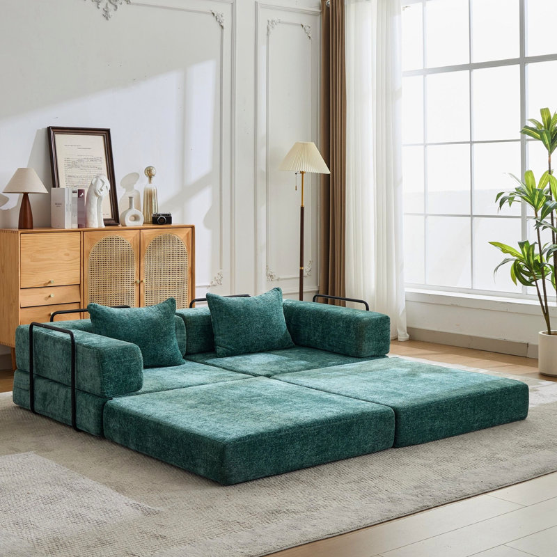 Sans assemblage requis Lit de sol convertible foncé, siège modulaire à 2 places en tissu chenille désossé pour la compression des bureaux, cadre de forme fixe, bureau Relax