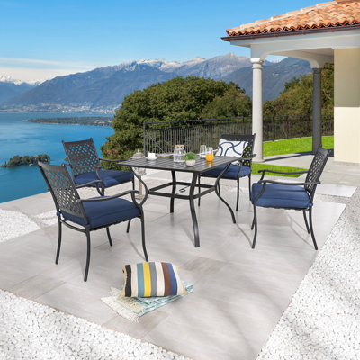 5 Piece Outdoor Dining Set Patio Chairs Square Table With Umbrella Hole