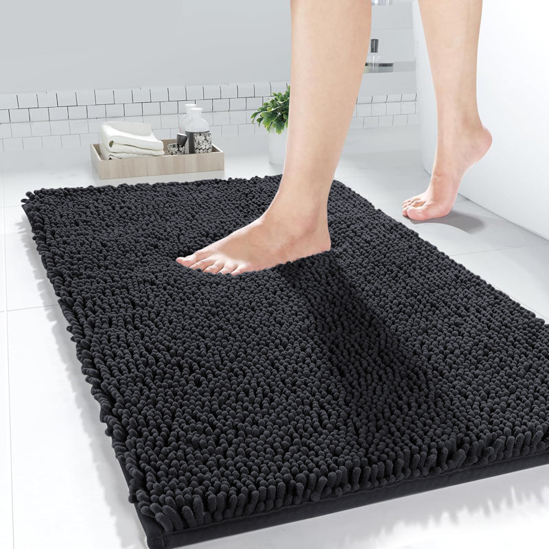 Chenille Non-Slip Non-Slip Bath Mat, 40cm Width X 60cm Length, Black