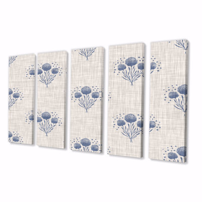 «Vintage Blue Farmhouse Flower», reproduction d'art sur toile à motifs - 60 x 28 - 5 panneaux