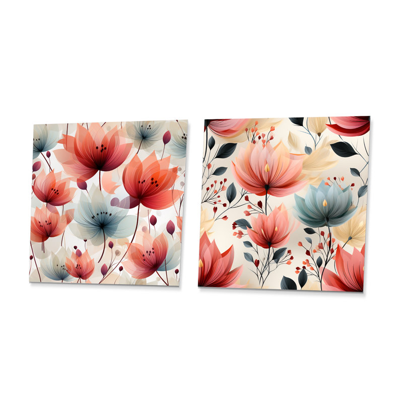 Gaspard - Ensemble de 2 carrés à motif floral en métal, H 23 po x l 46 po