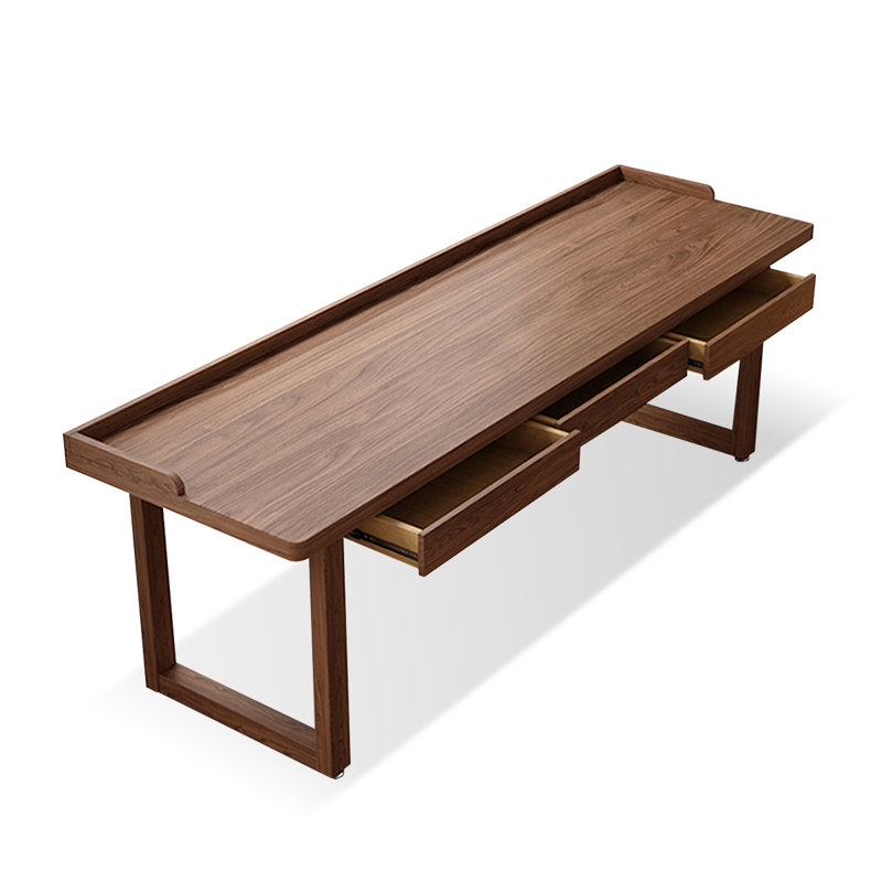 Bureau d'écriture rectangulaire à 3 tiroirs en bois massif de couleur châtaignier clair, H 29,53 po x l 78,74 po x P 31,5 po