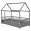 Lit simple en bois avec structure de toit de maison, garde-corps de clôture-2054350338-2054350339
