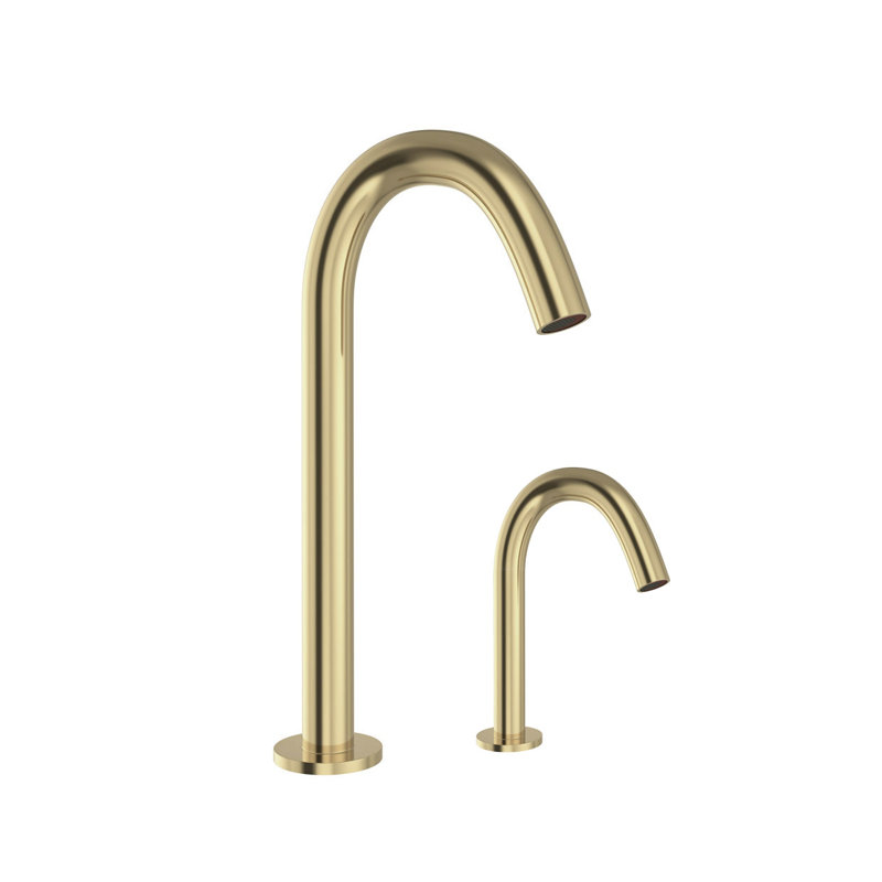 Cancun Brushed Gold Touchless Sensor Faucet Soap Dispenser Set Sleek Commercial Hands Free Solution