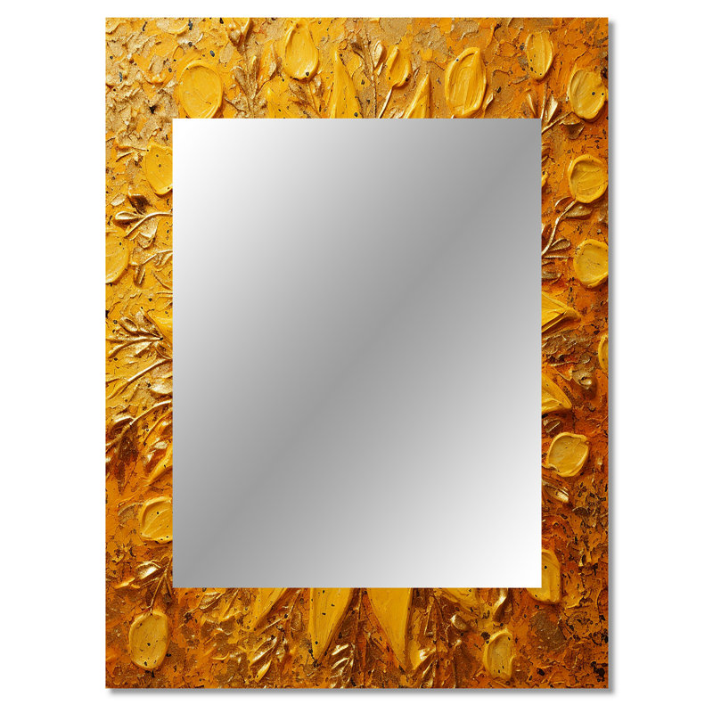 Golden Radiant Sunflower Blooming Painting - Sunflower Large Wall Mirror, Traditional Unique Mirror, Printed Metal Art