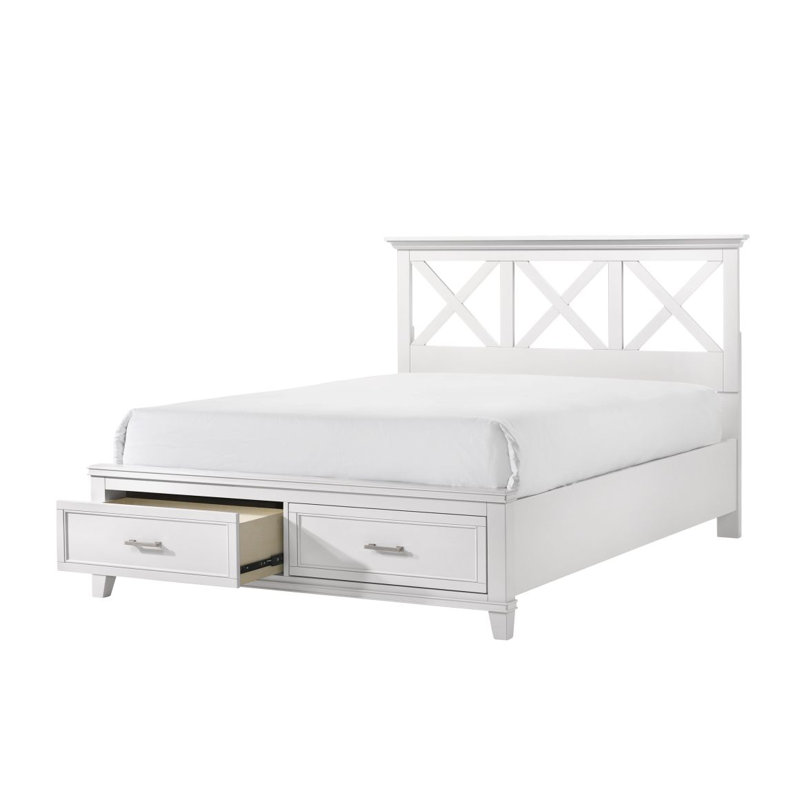 Lit avec rangement en X, Blanc, Grand lit