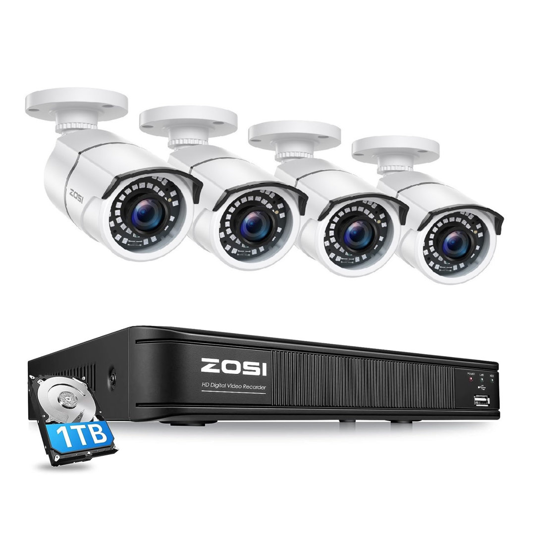 8CH 1080p Wired Security Camera System, 4 Outdoor Security Camera with 120ft Night Vision, 1TB HDD ZOSI Fixture 