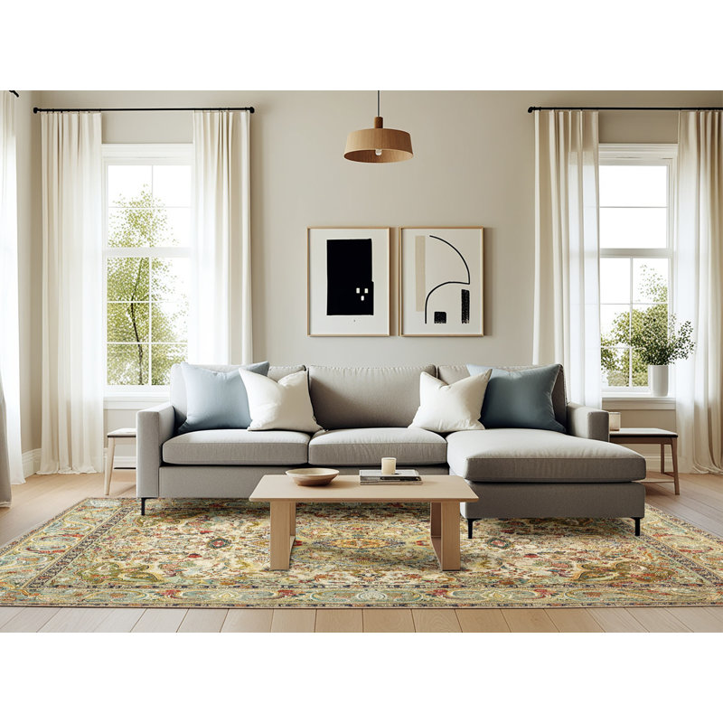 Tapis beige / vert Bridie, Rectangle 6 pi x 9 pi