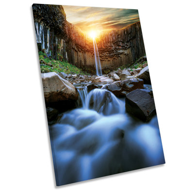 Svartifoss Waterfall Iceland Picture Orange - Wrapped Canvas Art Prints