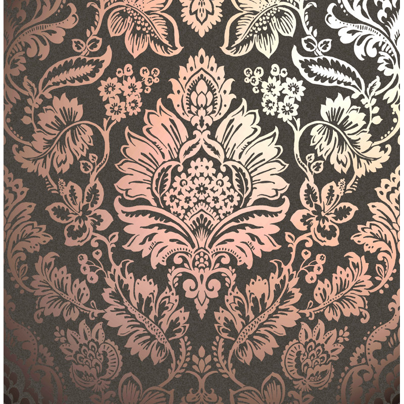 Ethan 10m x 53cm Semi-Gloss Wallpaper Roll, Black/Rose Gold