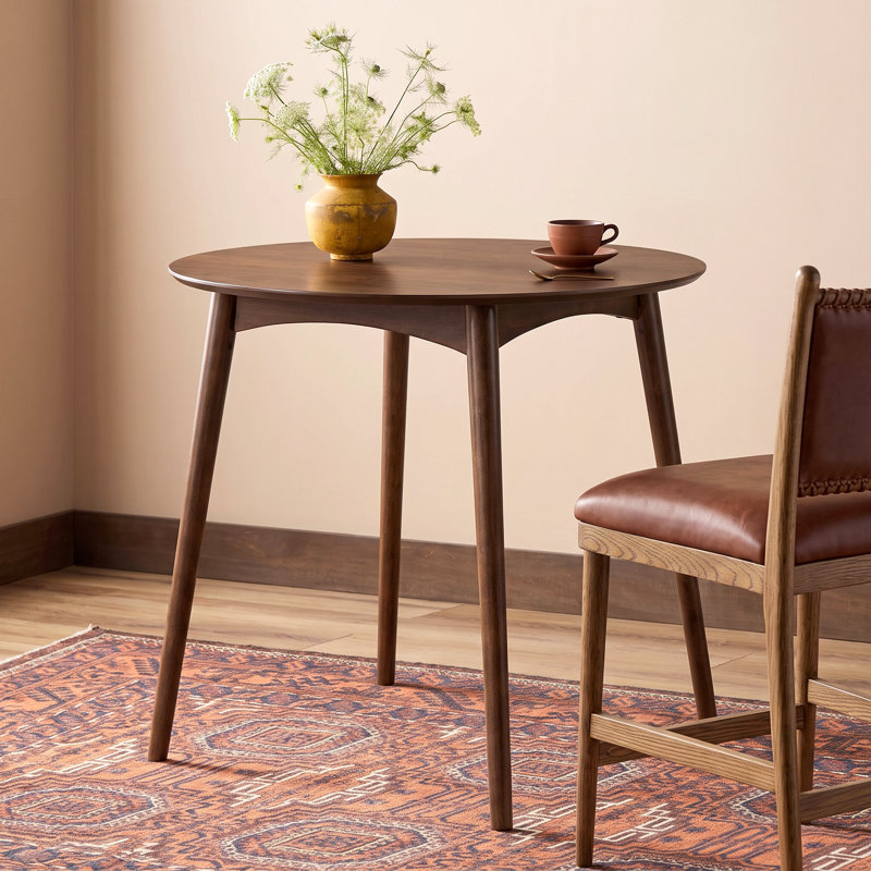 Table de salle à manger ronde de style moderne du milieu du siècle en bois d'hévéa avec plateau en placage de bois naturel