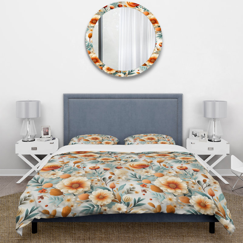 Ensemble de housse de couette Orange Poppies Garden Serenety, Housse de couette pour très grand lit et 2 très