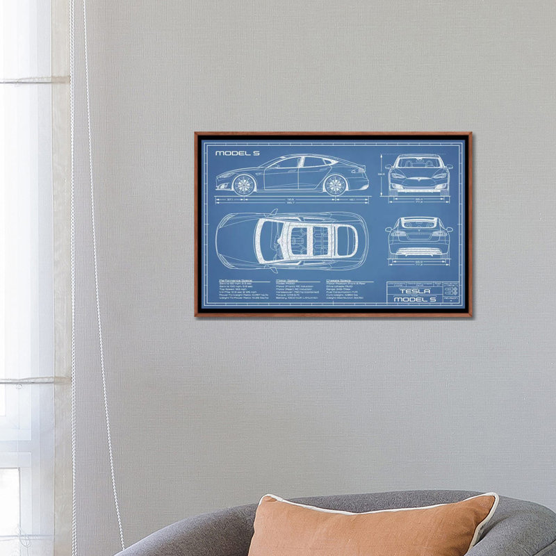 Modèle Tesla S (2016-2020) Blueprint-impression de dessin, Pas de tapis, H 18 po x l 26 po x P 1,5 po