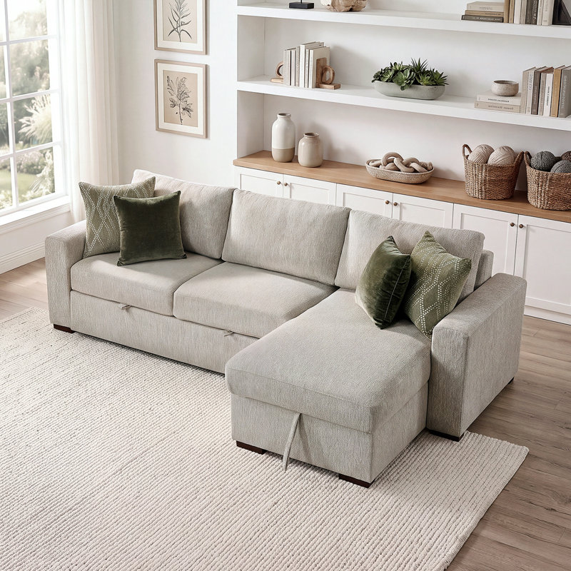 Canapé modulaire en microfibre moderne et contemporain de 110,5 po Retford avec méridienne réversible, lit escamotable et rangement dissimulé