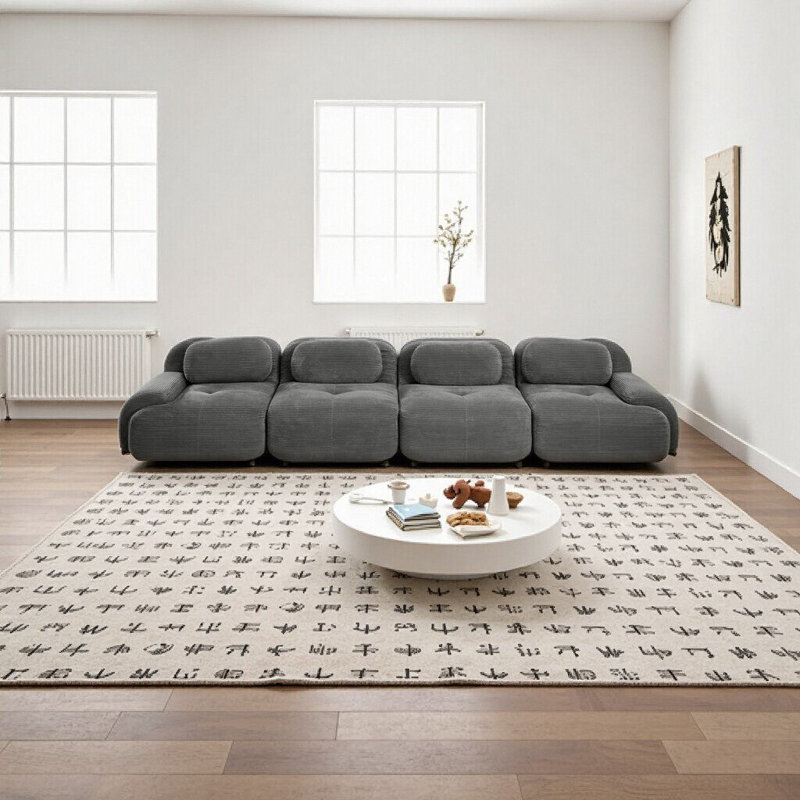 Canapé 4 places en velours côtelé doux - Convient aux animaux de compagnie, sans assemblage, emballé sous vide pour une installation facile, gris