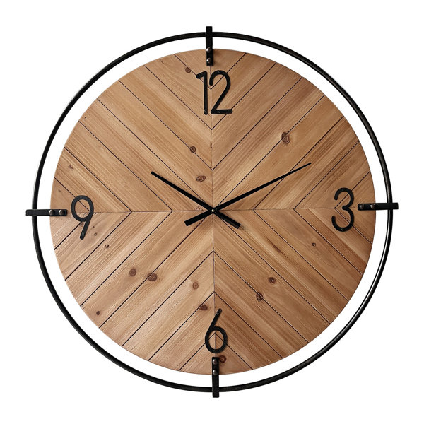 Wade Logan® Evelyn Herringbone Wood Round Wall Clock & Reviews | Wayfair