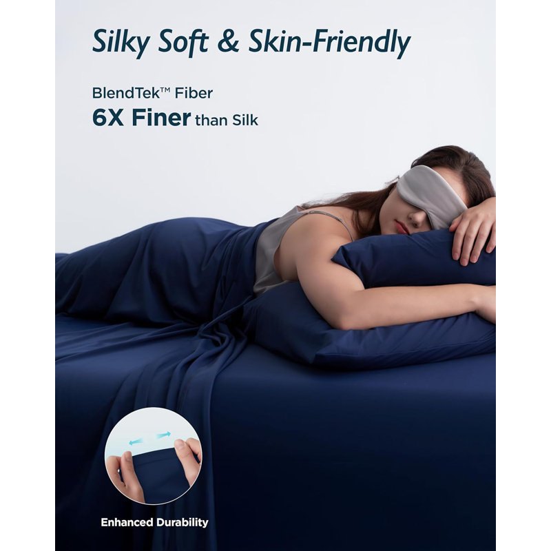 Breescape Cooling Sheet Set For Hot Sleepers And Night Sweats, Twin XL Coverlet + 2 Additional Pieces, Insignia Blue