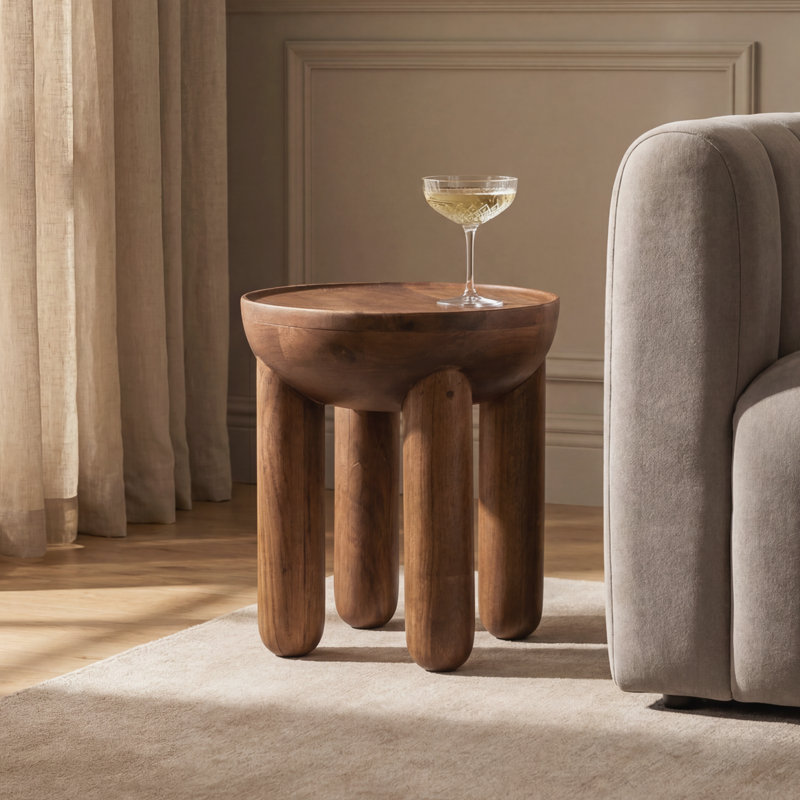 15.7"W Small Mango Wood Accent End Table with Sculptural Legs