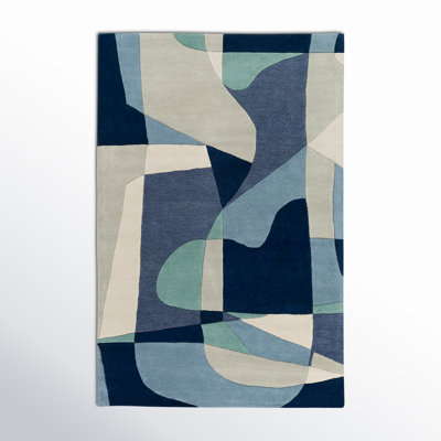 Gaye Teal Navy Beige Hand-Tufted Geometric Rug