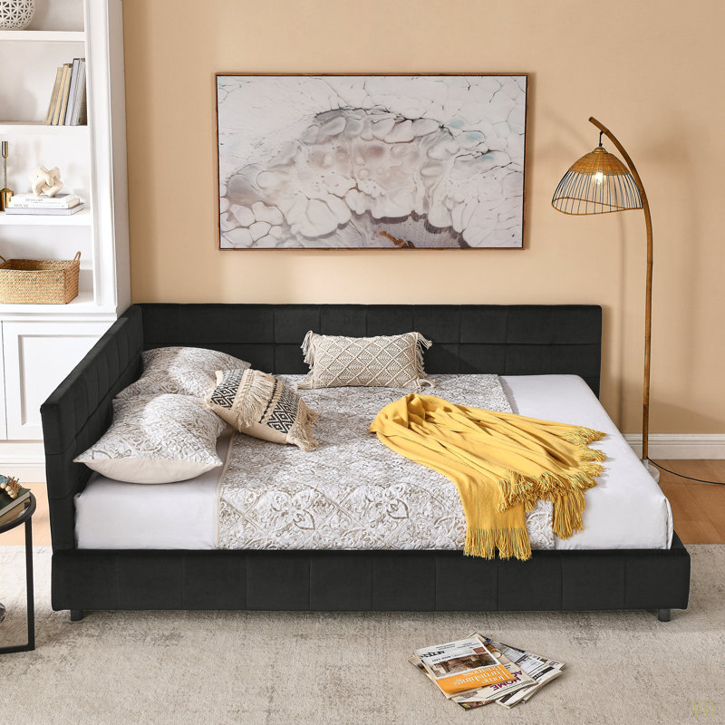 Queen Size Upholstered Tufted Bed Frame, Sofa Bed Frame With Comfortable Backrest And Armrests, Queen Size Bed For Bedroom, Living Room,Velvet(85.5''*64.5''*30.5'')