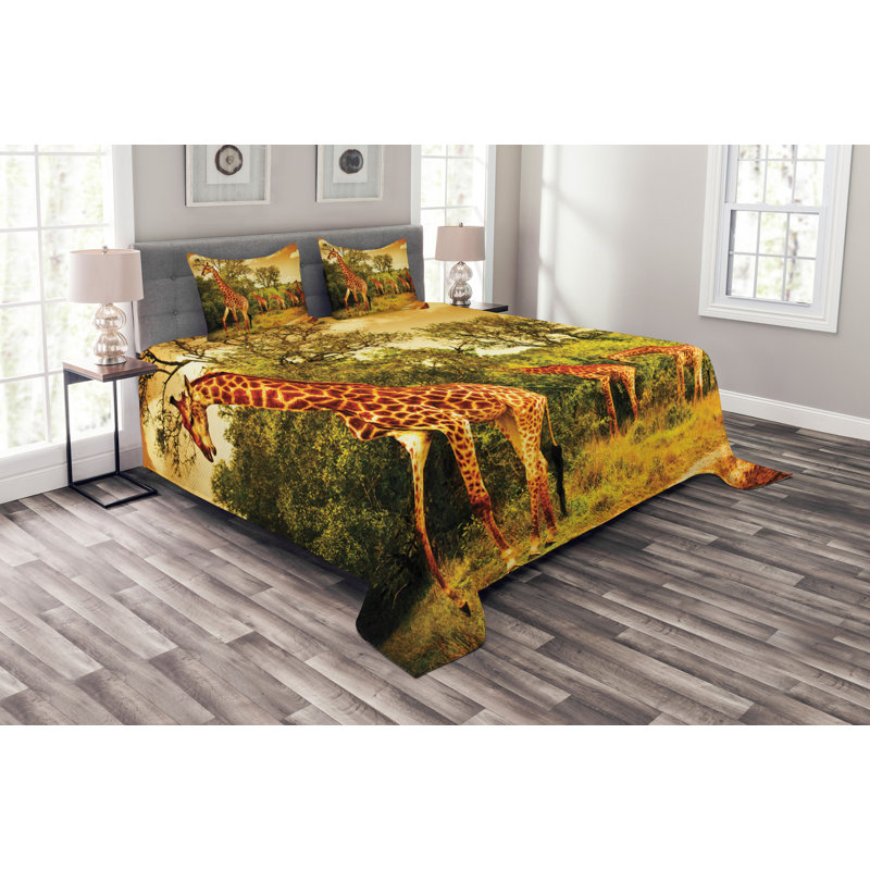 Dark Orange/Green Microfibre Bedspread, 220 x 264 cm
